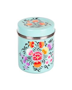 RVS handpainted tin 9CM flowers lightblue