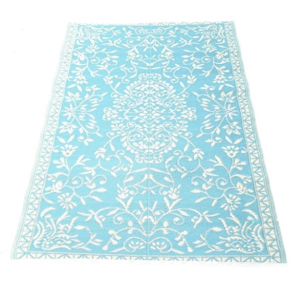 ByMoose Tapete de exterior em plástico flores japonesas água/branco – vista superior
